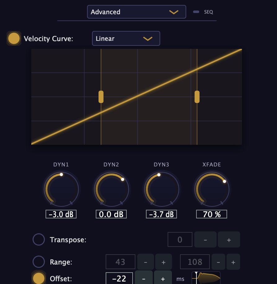 Advanced view with velocity curve