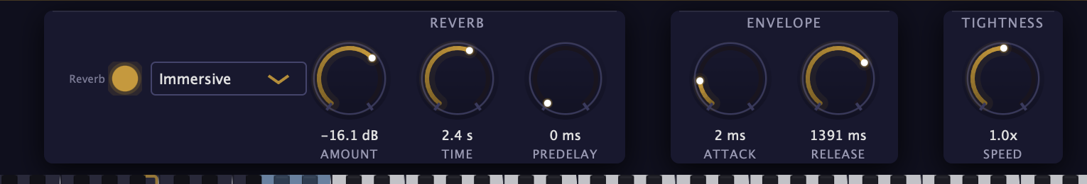 Bottom bar with reverb, envelope and tightness